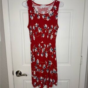 French Grey Red Floral Mini Dress